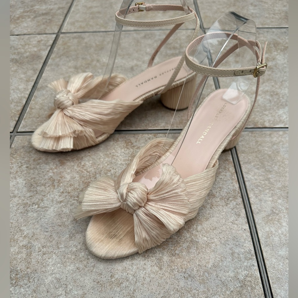 Loeffler Randall Metallic PEARL Knotted Bow Ankle-Strap Block Heel Sandal - Picture 6 of 15